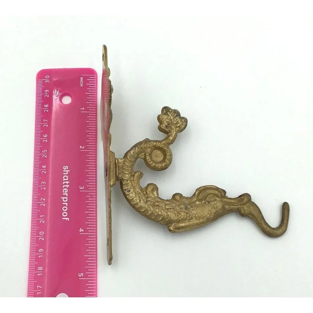VTG Brass Dragon Sea Creature Wall Hooks Ornate Nautical Decor Set of 2 Coastal